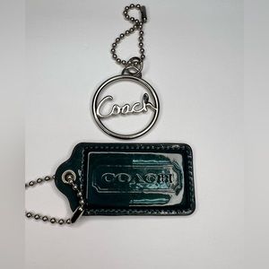 Coach Drk Green Patent Leather and Round Silvertone Hangtag Keyfob